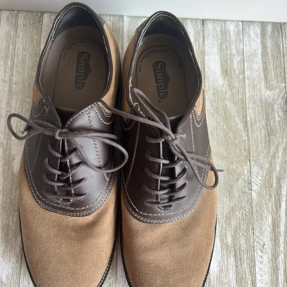 Brown Leather Suede Two Tone Mens Oxford Saddle Shoes Size 9 By Simple
